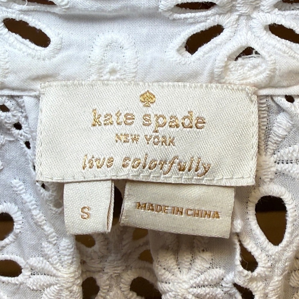 Kate Spade New York White Eyelet Peplum Sleeveless Top Tassel Tie Size S - Picture 3 of 9